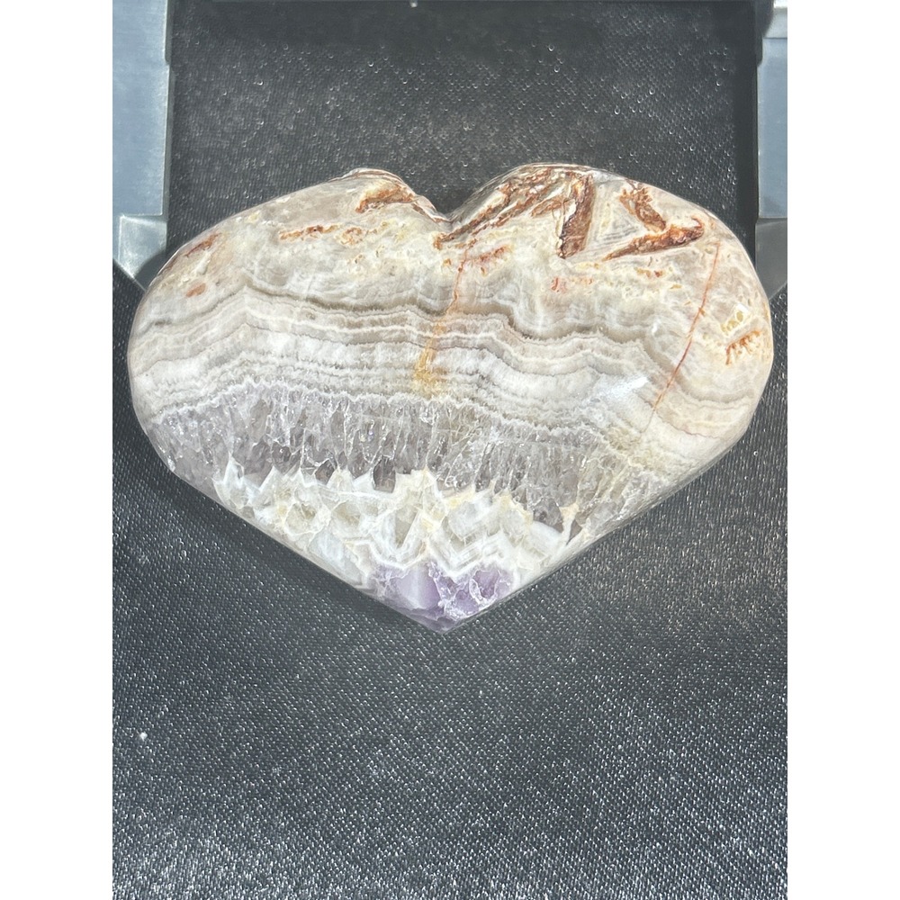 Agate/Druzy Quartz/Amethyst heart Crystal Banded Dream Stone 2.8in #46